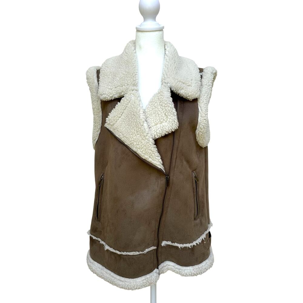 Joie Suede Sherpa Vest β Size S/P β Taupe Brown with Cream Lining
